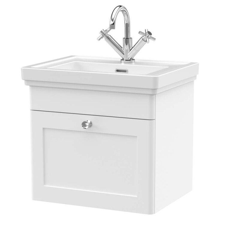 Nuie Classique White 500mm Wall Hung 1 Drawer Vanity Unit (CLC191A)