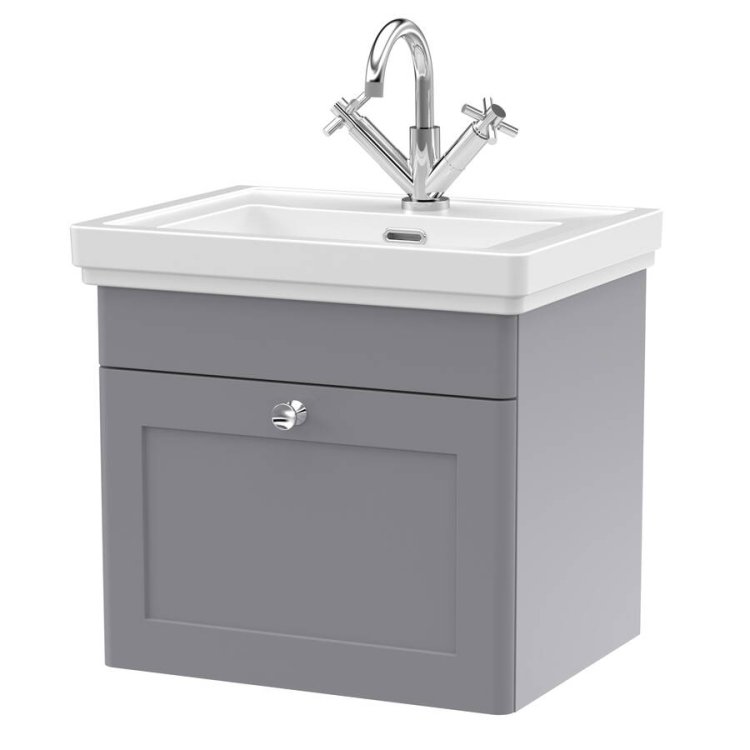 Nuie Classique Grey 500mm Wall Hung 1 Drawer Vanity Unit (CLC291A)