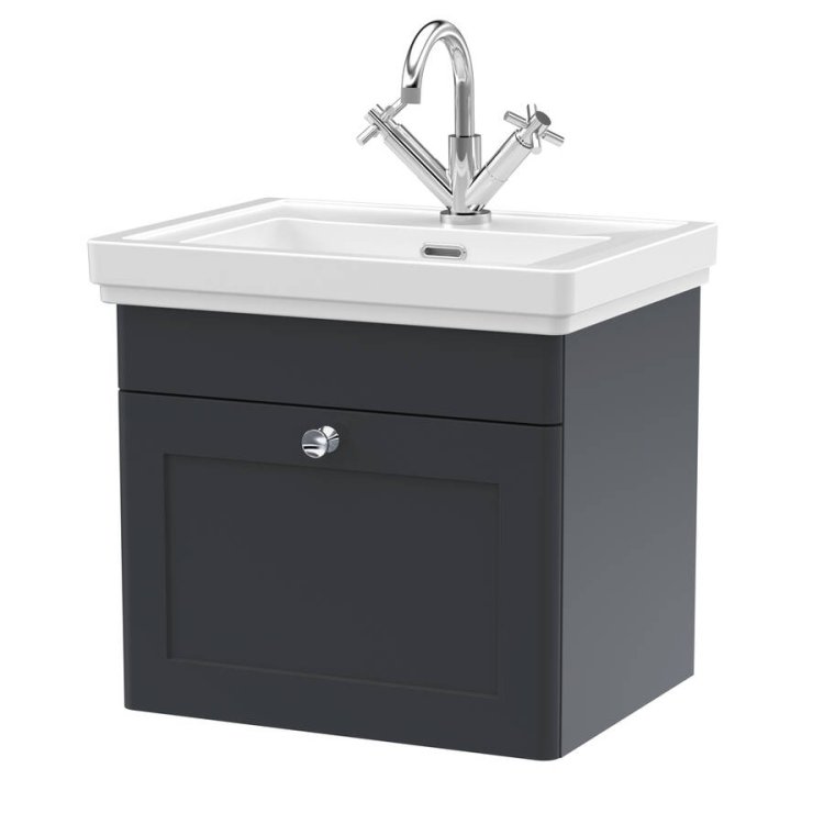 Nuie Classique Soft Black 500mm Wall Hung 1 Drawer Vanity Unit (CLC1491A)