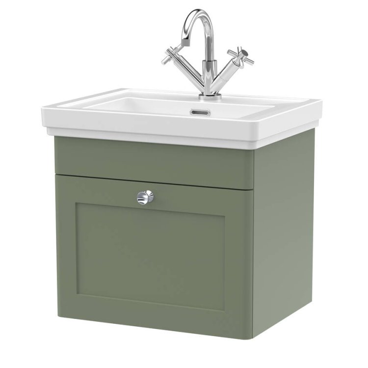 Nuie Classique Green 500mm Wall Hung 1 Drawer Vanity Unit (CLC891A)