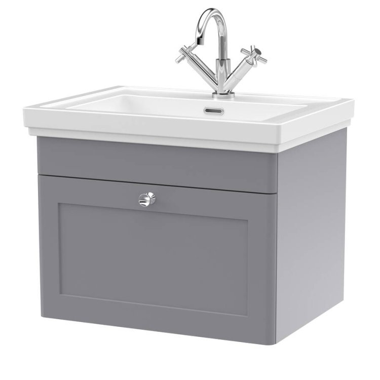 Nuie Classique Grey 600mm Wall Hung 1 Drawer Vanity Unit (CLC294A)