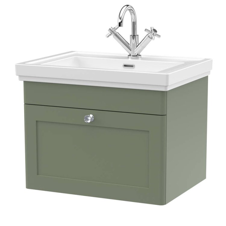 Nuie Classique Green 600mm Wall Hung 1 Drawer Vanity Unit (CLC894A)