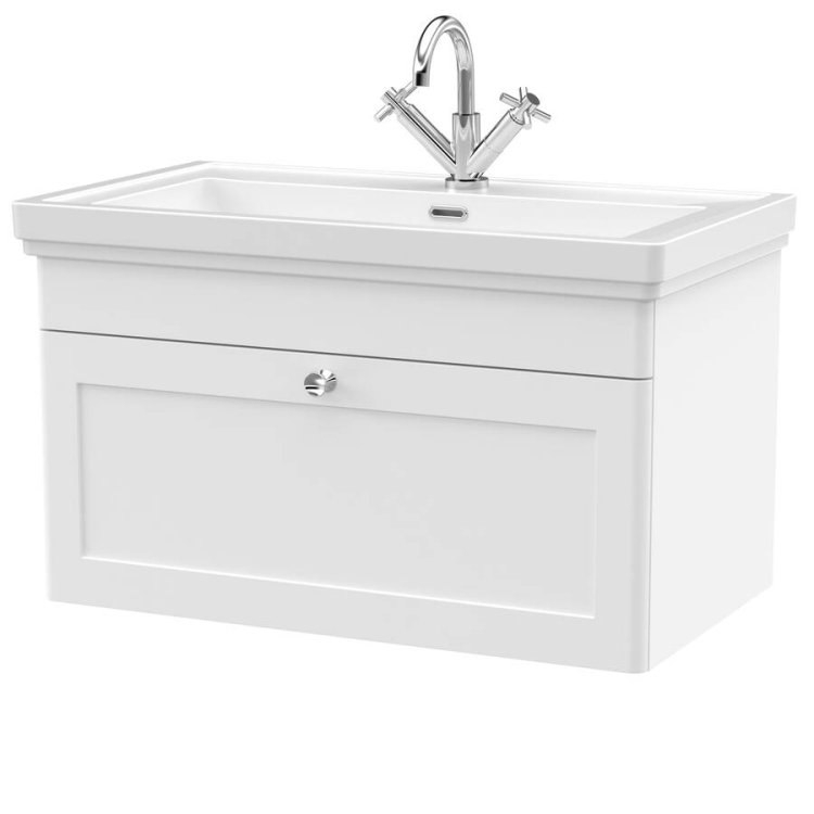 Nuie Classique White 800mm Wall Hung 1 Drawer Vanity Unit (CLC196A)