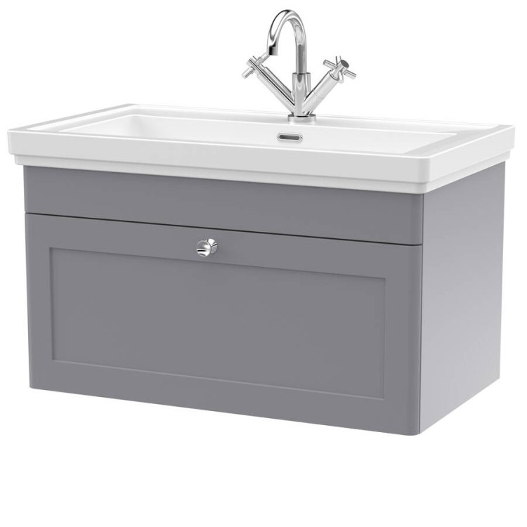 Nuie Classique Grey 800mm Wall Hung 1 Drawer Vanity Unit (CLC296A)