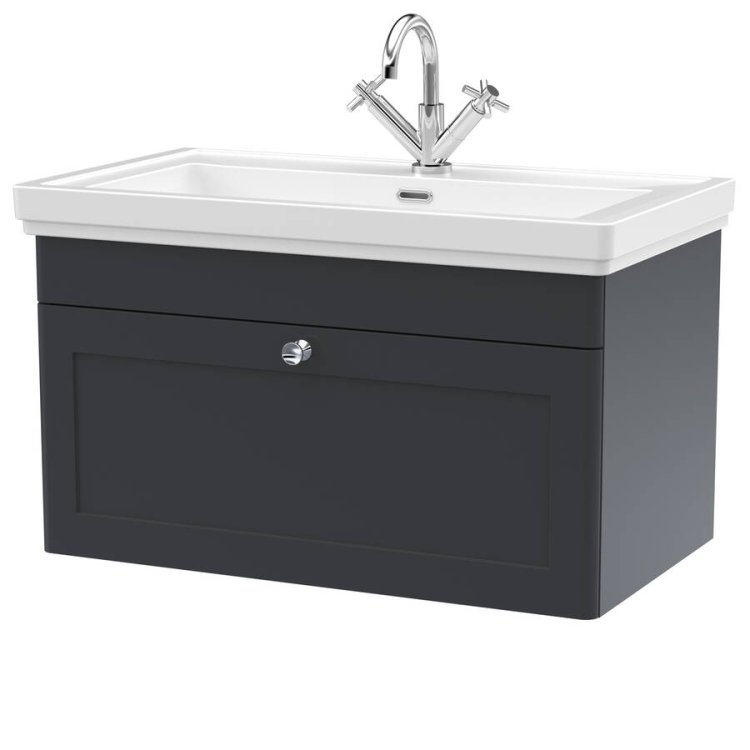 Nuie Classique Soft Black 800mm Wall Hung 1 Drawer Vanity Unit (CLC1496A)