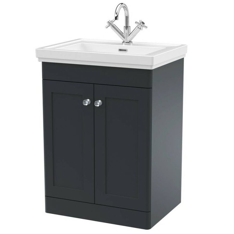 Nuie Classique Soft Black 600mm Floor Standing 2 Door Vanity Unit (CLC1425A)