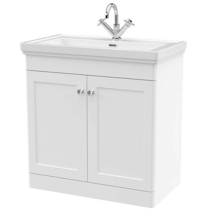 Nuie Classique White 800mm Floor Standing 2 Door Vanity Unit (CLC126A)