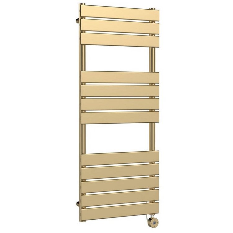Nuie Electric Brushed Brass 1213 x 500mm Square Flat Towel Rail