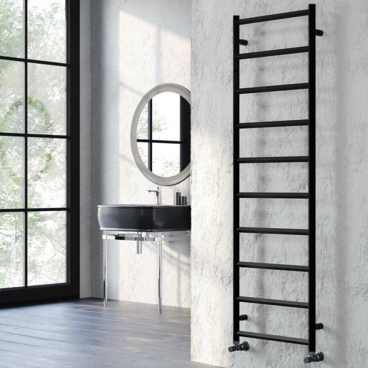 Kartell Alberta 1600 x 500mm Black Aluminium Heated Towel Rail