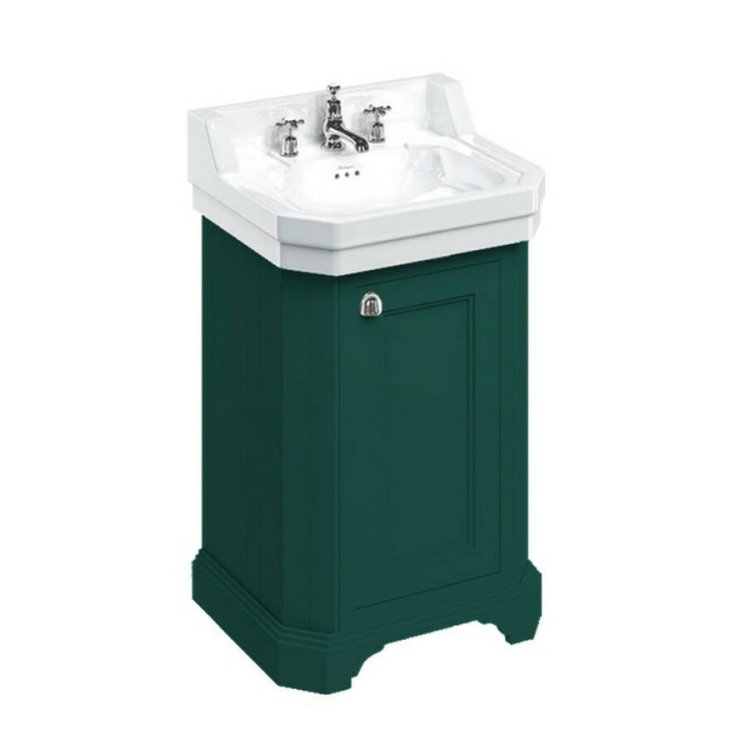 Burlington Edwardian 560mm Matt Green Cloakroom Vanity Unit with Basin Three Tap Hole Basin