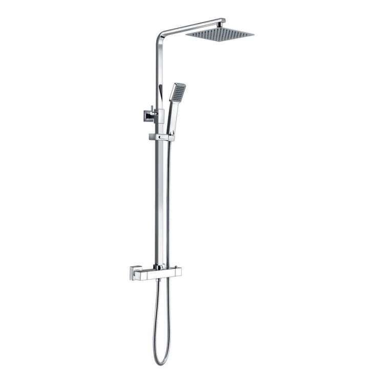 Ajax Hedon Square Thermostatic Bar Mixer Shower with Overhead Kit in Chrome