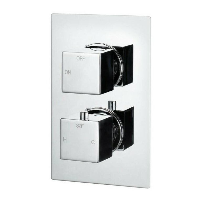 Ajax Hedon Chrome Square Thermostatic Single Outlet Twin Shower Valve