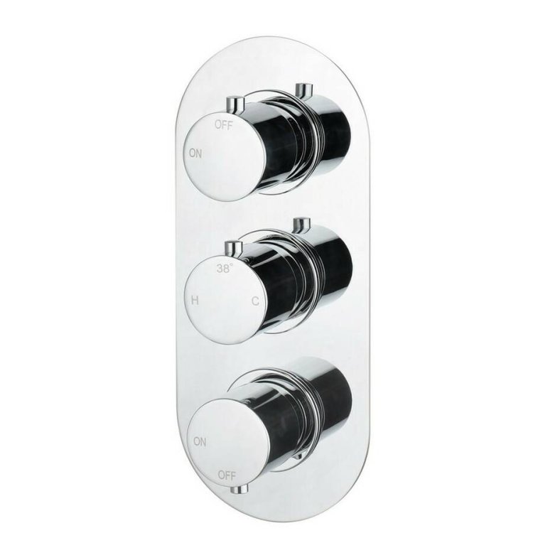 Ajax Thrunscoe Chrome Round Thermostatic Two Outlet Triple Shower Valve