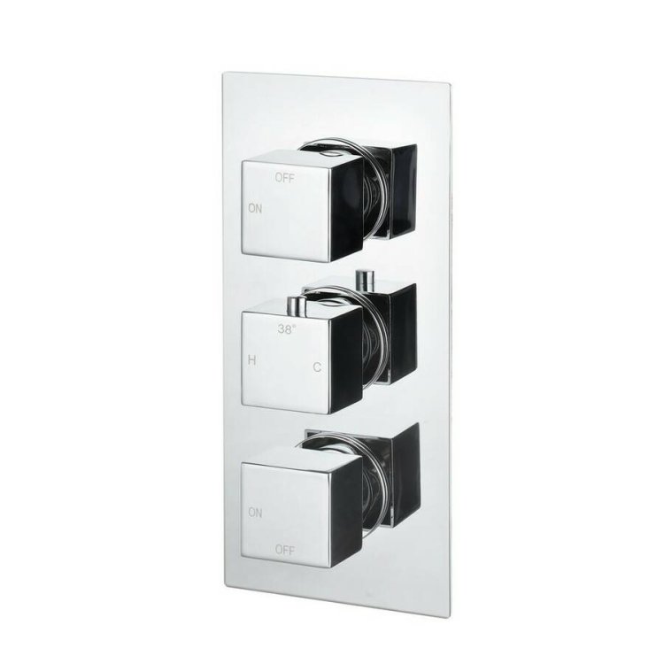 Ajax Hedon Chrome Square Thermostatic Two Outlet Triple Shower Valve