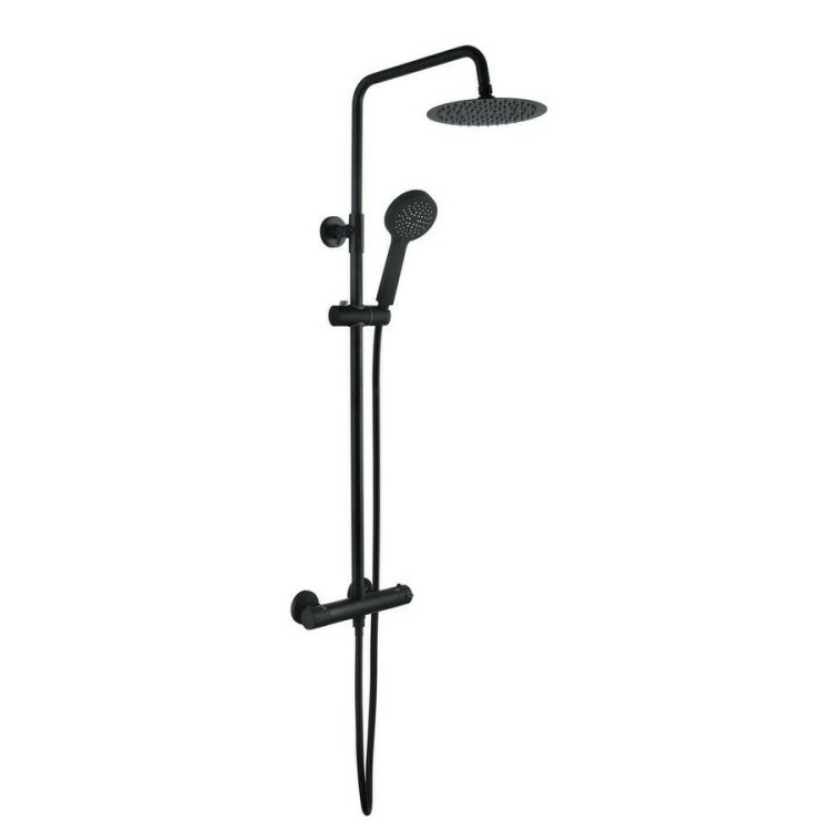 Ajax Round Thermostatic Bar Mixer Shower with Overhead Kit in Matt Black