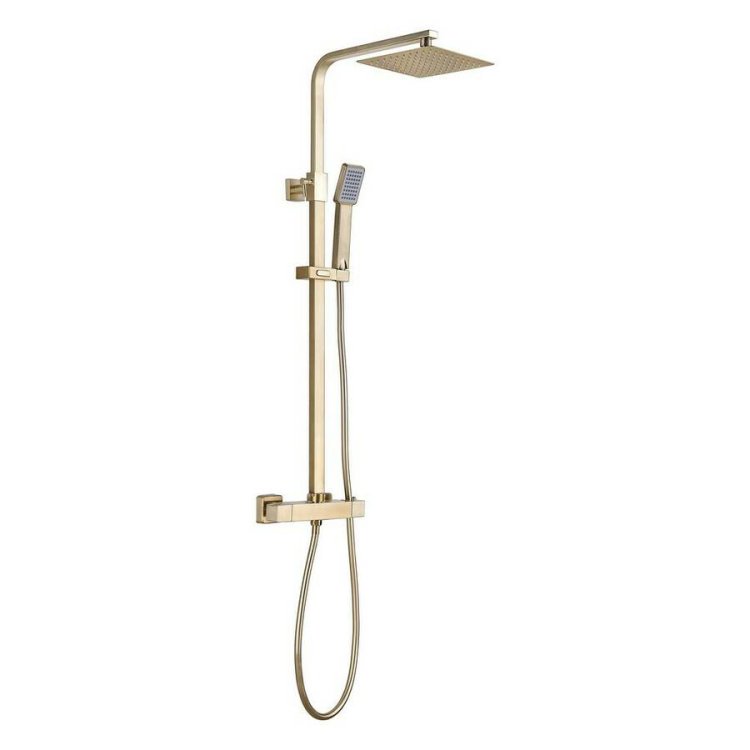 Ajax Hedon Square Thermostatic Bar Mixer Shower with Overhead Kit in Brushed Brass