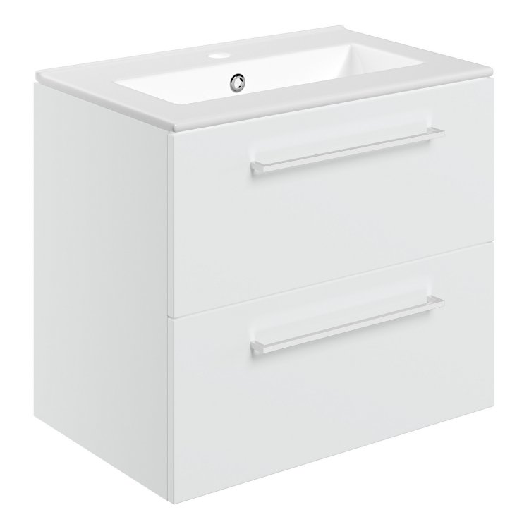 Ajax Walesby 610mm White Gloss Wall Hung Vanity Unit One Tap Hole Basin