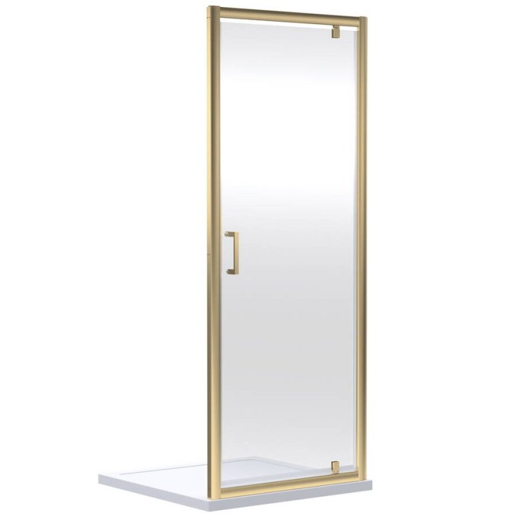 Nuie Rene 900mm Brushed Brass Framed Pivot Shower Door