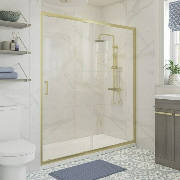 Ajax Keah 6mm Brushed Brass 1000mm Sliding Shower Door