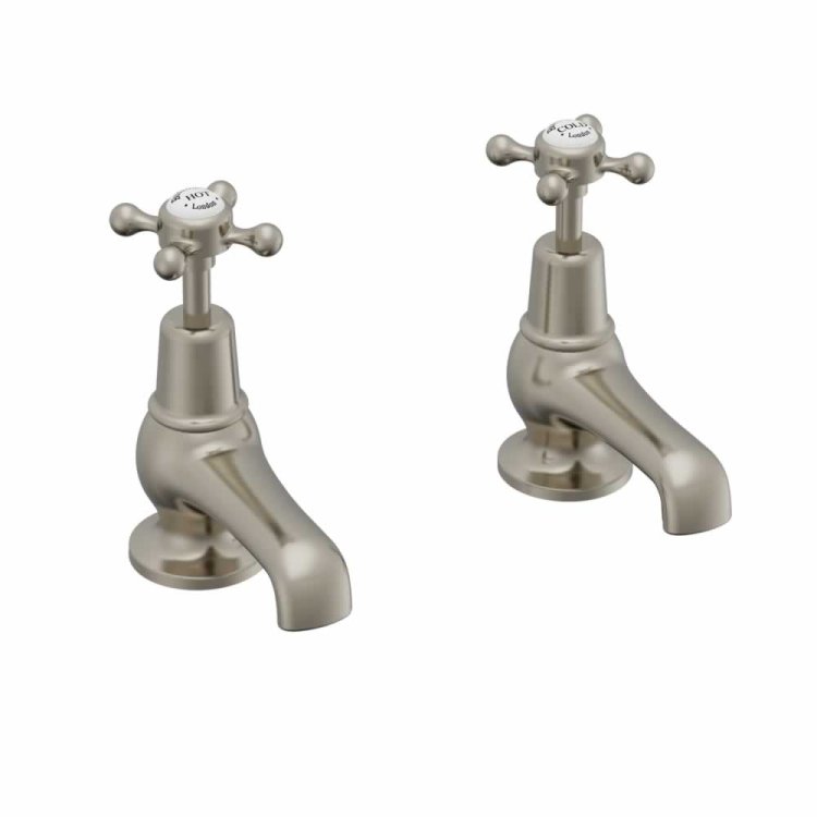 Burlington Claremont Brushed Nickel 3 Inch Basin Taps Standard Base