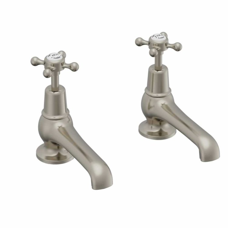 Burlington Claremont Brushed Nickel 5 Inch Basin Taps Standard Base