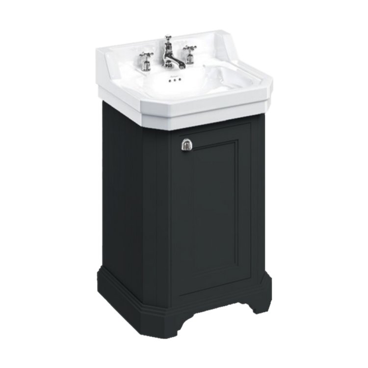 Burlington Edwardian 560mm Matt Black Cloakroom Vanity Unit with Basin Three Tap Hole Basin