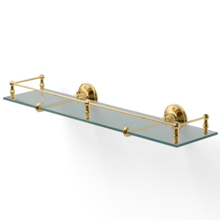 Miller Stockholm 500mm Clear Glass Shelf with Polished Brass Guard Rail