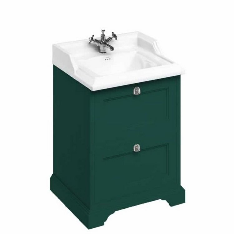 Burlington Freestanding 650mm Matt Green Vanity Unit with Drawers and Basin One Tap Hole Basin