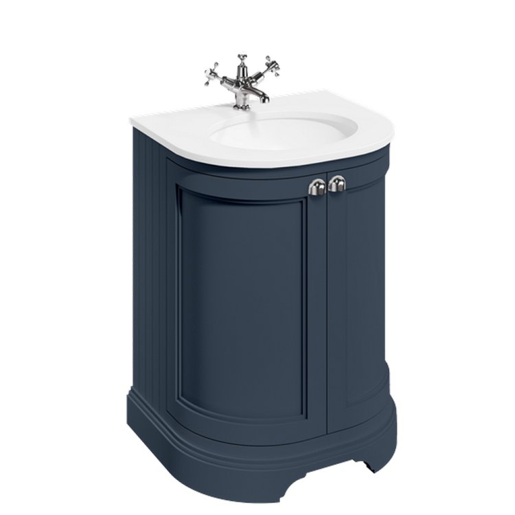 Burlington Freestanding 650mm Matt Blue Curved Vanity Unit with Basin Minerva White Countertop and Basin Bowl
