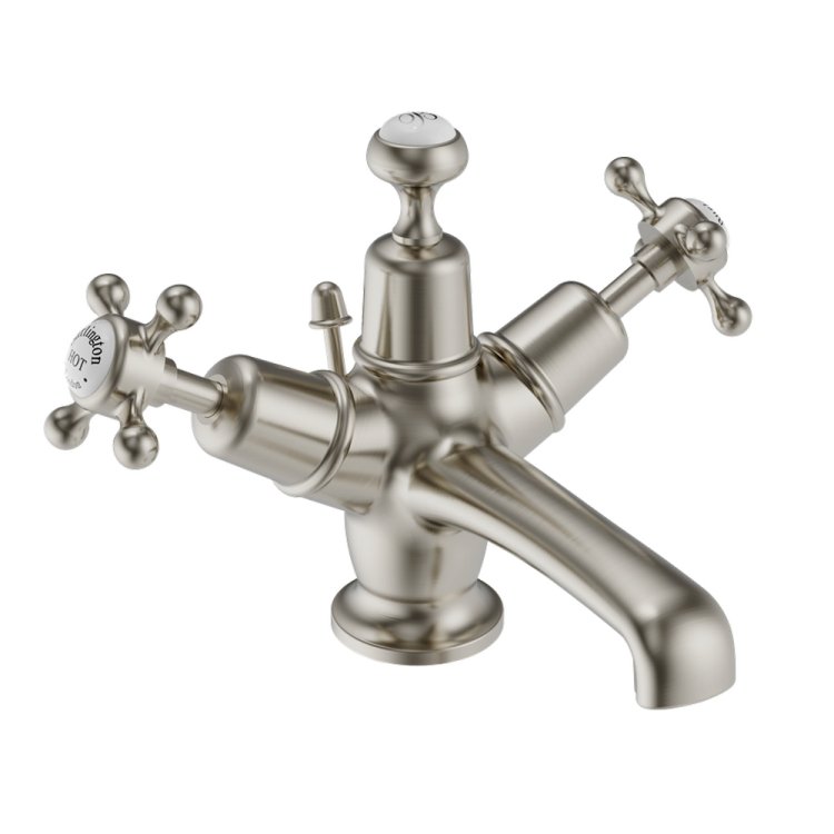 Burlington Claremont Brushed Nickel Basin Mixer with Pop-up Waste Standard Base