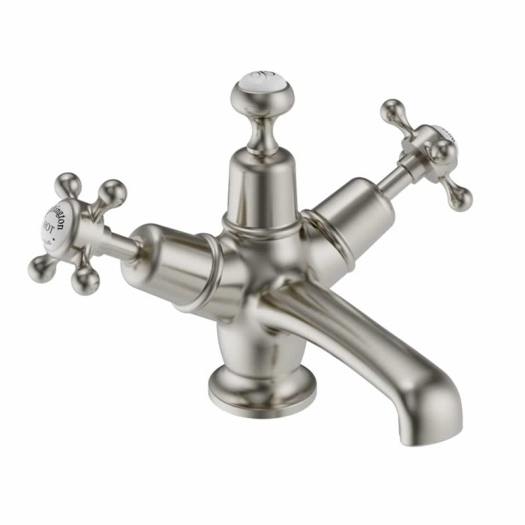Burlington Claremont Brushed Nickel Basin Mixer with Click-Clack Waste Standard Base