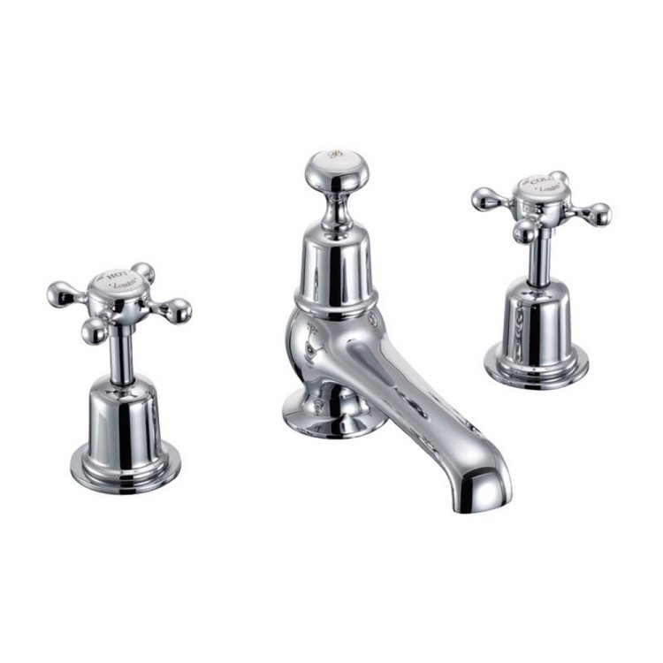 Burlington Claremont Chrome 3 Tap Hole Basin Mixer with Pop Up Waste Standard Base