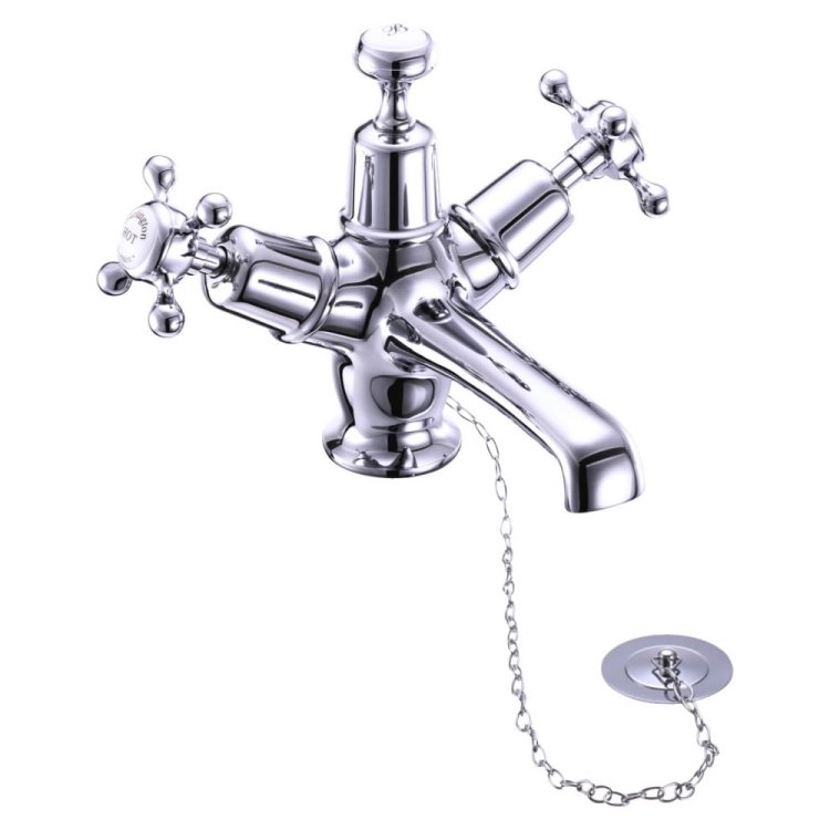 Burlington Claremont Chrome Basin Mixer with Chain and Plug Waste Standard Base
