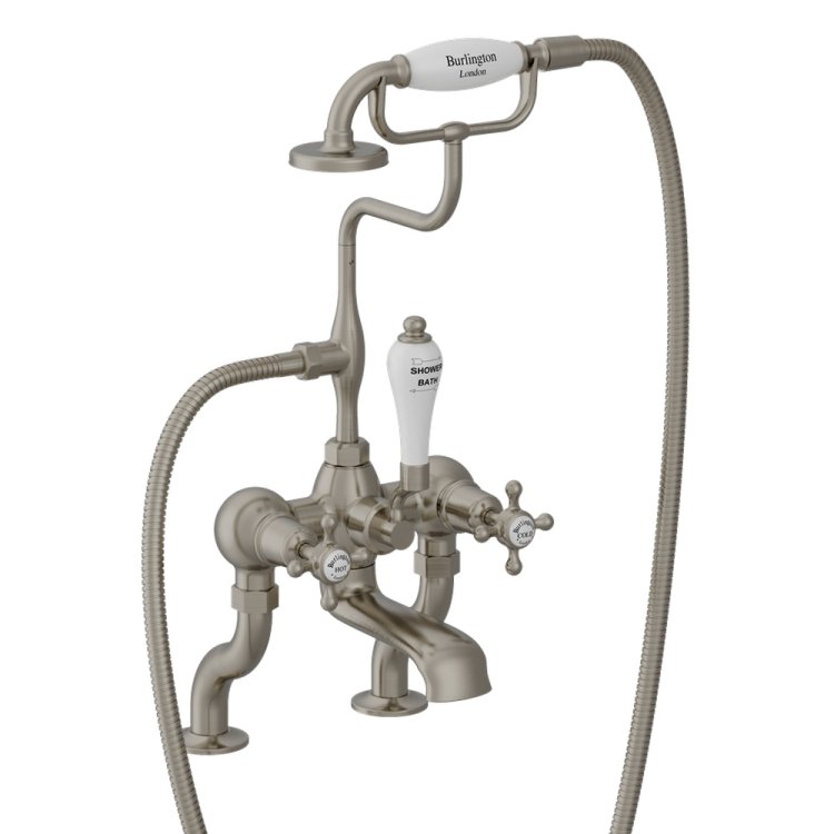 Burlington Claremont Brushed Nickel Deck Mounted Bath Shower Mixer Standard Base
