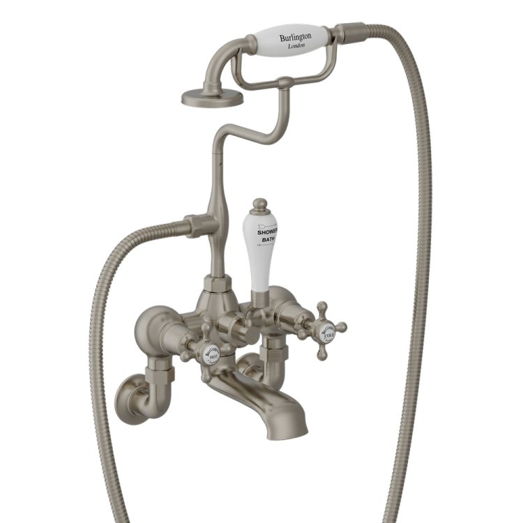 Burlington Claremont Brushed Nickel Wall Mounted Bath Shower Mixer Standard Base