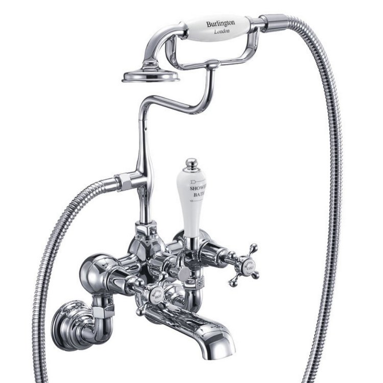 Burlington Claremont Chrome Wall Mounted Bath Shower Mixer Standard Base