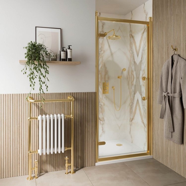 Burlington Classique 900mm Hinged Shower Door in Gold 1850 Handle and Finials