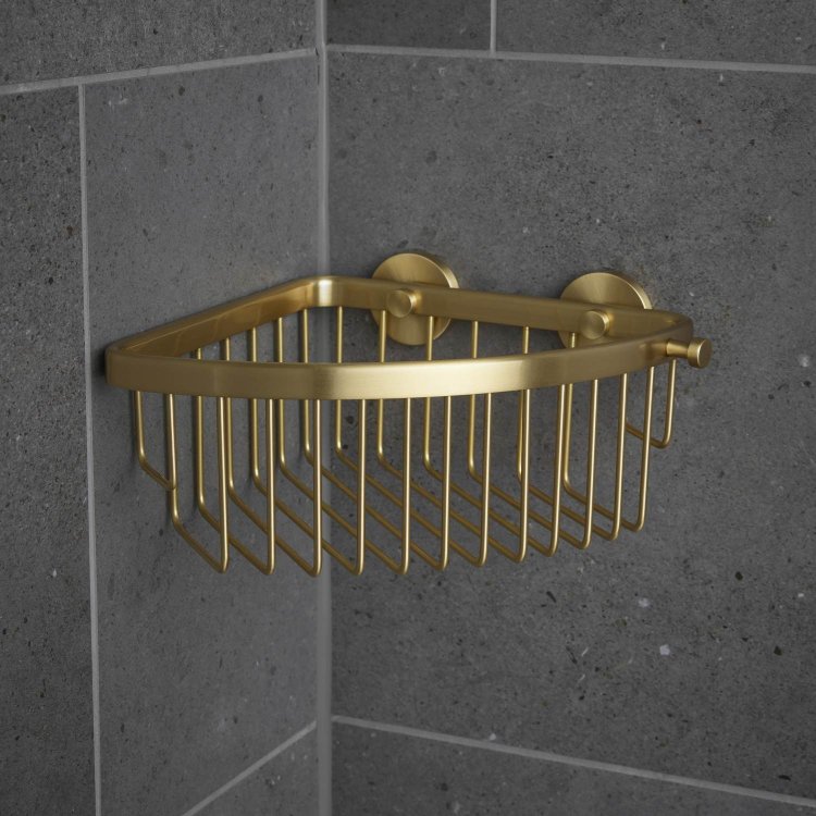 Miller Classic Brushed Brass Corner Soap Basket with Gluable Brackets