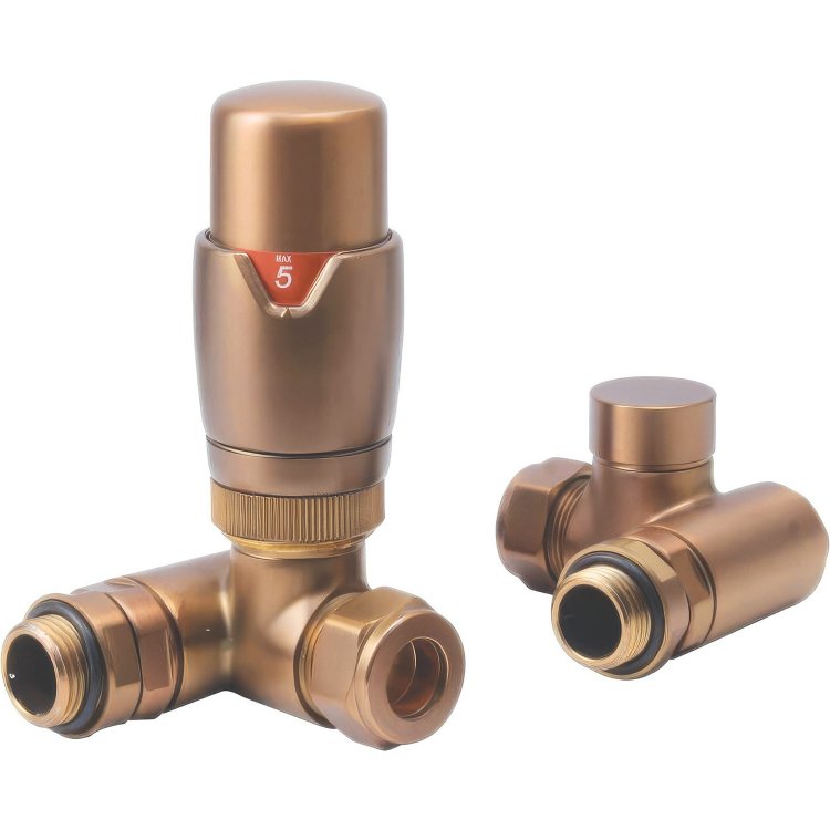 Ajax Round Brushed Bronze Corner Thermostatic Radiator Valves