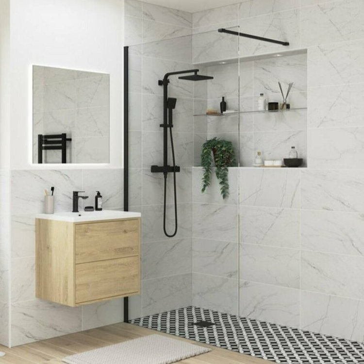 Ajax Reni 8mm Clear Glass 1100mm Wetroom Panel in Black