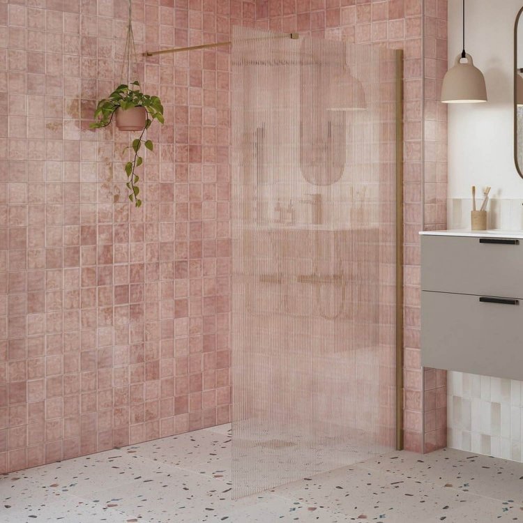 Ajax Reni 8mm Fluted Glass 800mm Wetroom Panel in Brushed Bronze