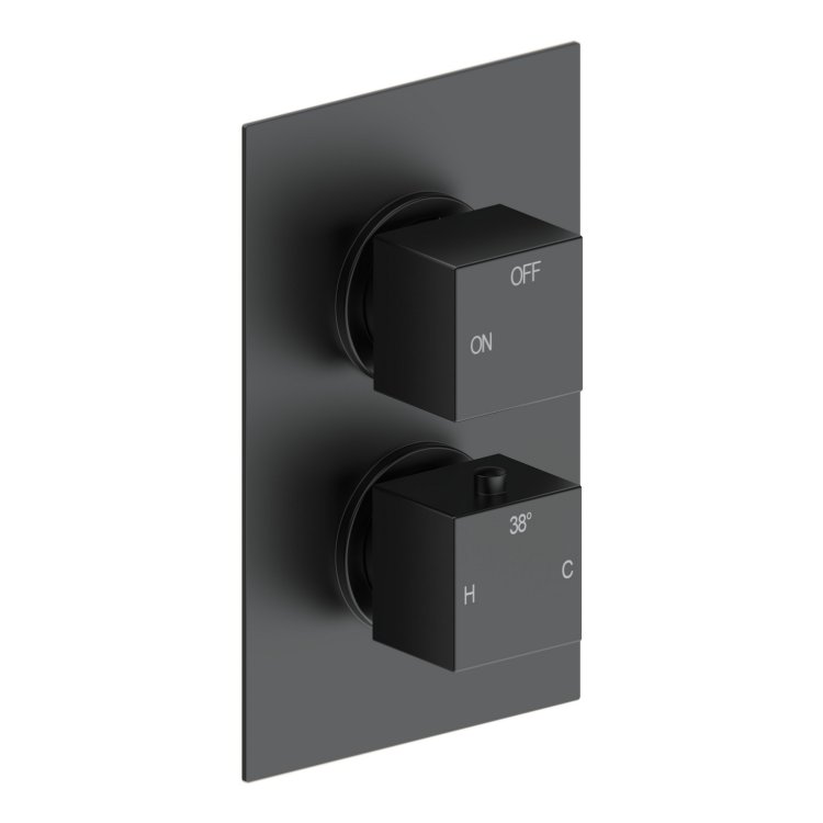 Ajax Hedon Matt Black Square Thermostatic Single Outlet Twin Shower Valve