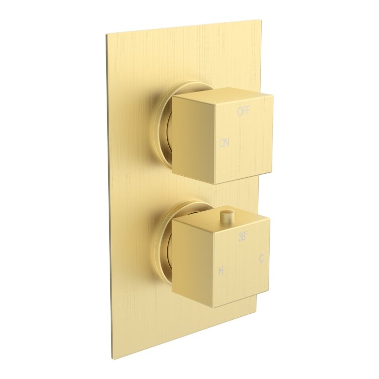 Ajax Hedon Brushed Brass Square Thermostatic Single Outlet Twin Shower Valve