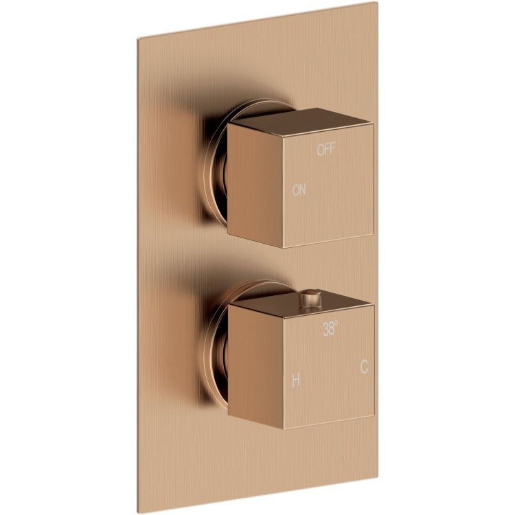 Ajax Hedon Brushed Bronze Square Thermostatic Single Outlet Twin Shower Valve