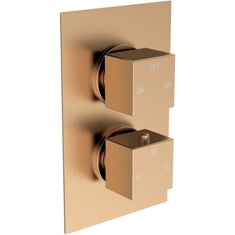 Ajax Hedon Brushed Bronze Square Thermostatic Two Outlet Twin Shower Valve
