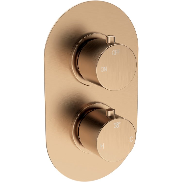 Ajax Thrunscoe Brushed Bronze Round Thermostatic Single Outlet Twin Shower Valve