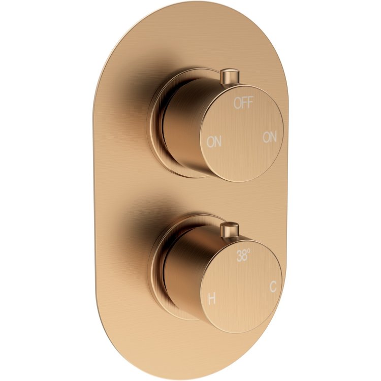Ajax Thrunscoe Brushed Bronze Round Thermostatic Two Outlet Twin Shower Valve