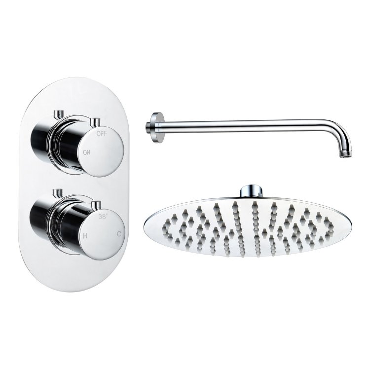 Ajax Thrunscoe Chrome Round Shower Valve and Fixed Shower Head