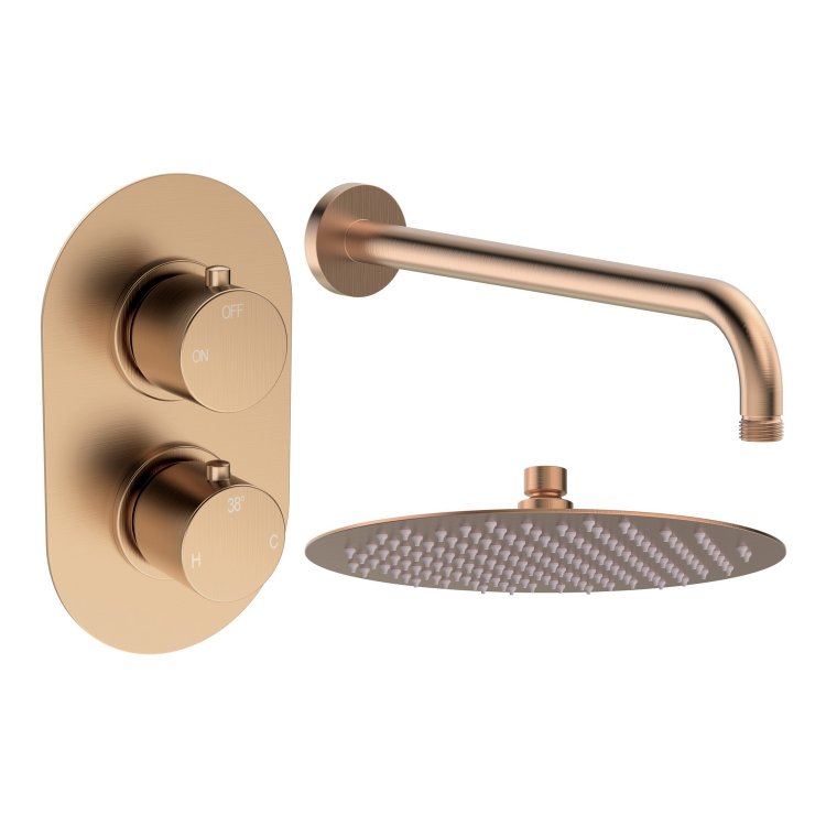 Ajax Thrunscoe Brushed Bronze Round Shower Valve and Fixed Shower Head