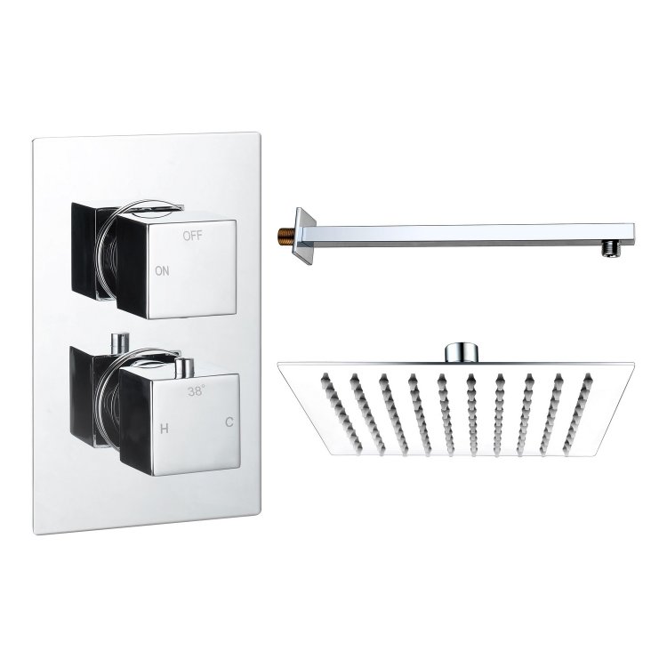 Ajax Hedon Chrome Square Shower Valve and Fixed Shower Head